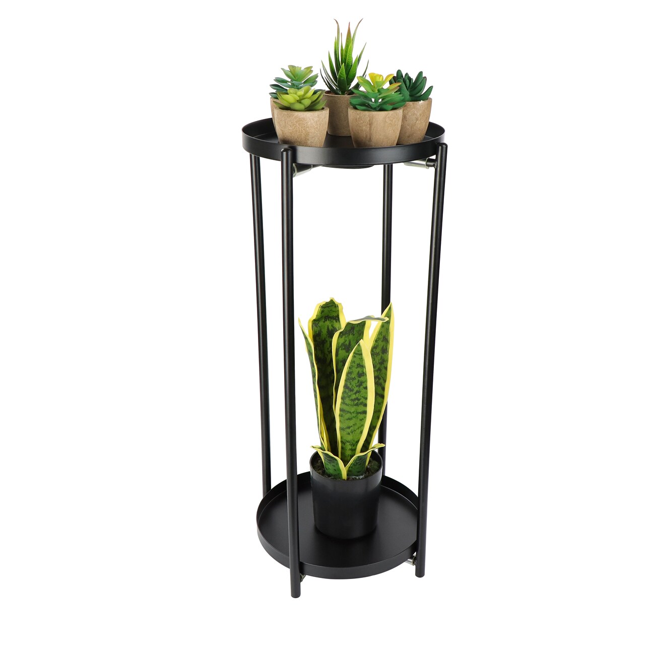 7Penn Tall Pedestal Plant Stand Table - 2 Tier Indoor Black Plant Riser Shelf